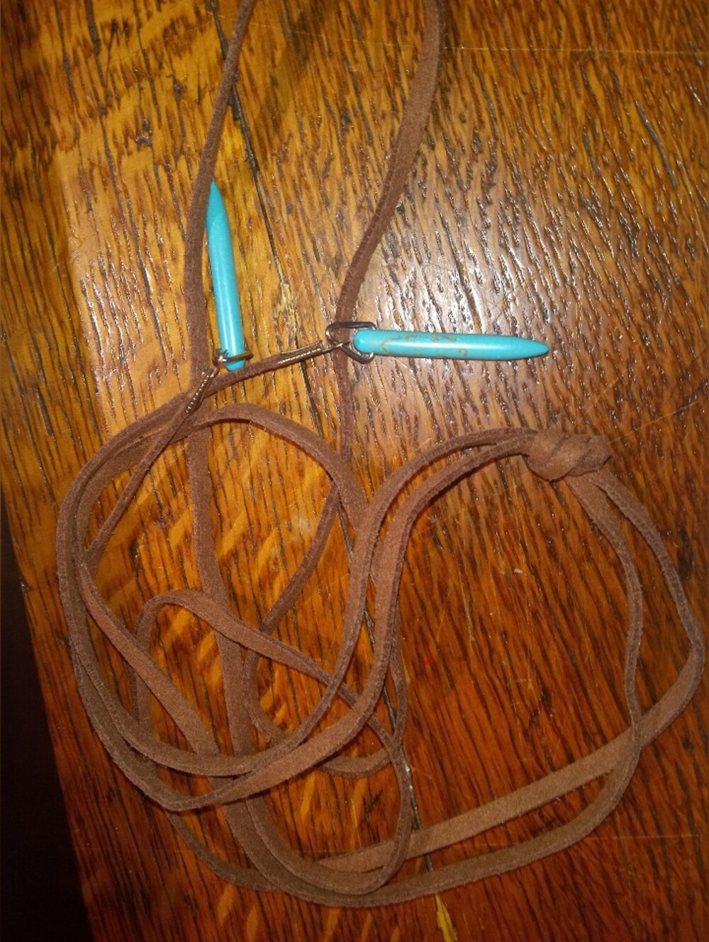 Turquoise Pendant Suede Cord Necklace -Lariat